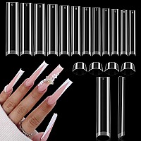 Una Gella 504Pcs No C Curve Tapered Square Nail Tips 3Xl Extra Long Straight Clear Fake Nail Tips 12 Sizes Half Cover Gel Fals