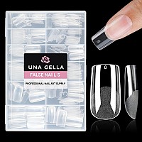 Una Gella Medium Square Gel Nail Tips Half Matte 312Pcs Medium Square Gel X Nails Full Cover False Acrylic Nails Tips For Press