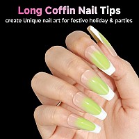 Una Gella Long Coffin Nail Tips 312Pcs Gel X Nail Tips Coffin Preshape Half Matte Full Cover Nail Tips Clear False Fake Nails