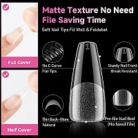 Una Gella Long Coffin Nail Tips 312Pcs Gel X Nail Tips Coffin Preshape Half Matte Full Cover Nail Tips Clear False Fake Nails