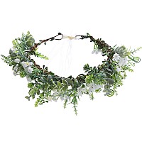 Ynimioaox Handmade Adjustable Flower Wreath Headband Halo Floral Crown Garland Headpiecee2727Beige