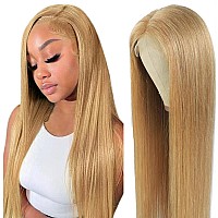 Ftqzkey Honey Blonde Wig Human Hair 180 Density 16 Inch Blonde Straight Lace Front Wigs Human Hair 13X4 Honey Blonde Hd Lace Fro