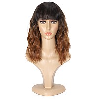 Ucubb Short Curly Wigs With Bangs For Women 14 Inches Wavy Bob Wig Synthetic Heat Resistant Fiber Wigs