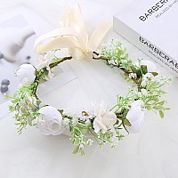 Ynimioaox Handmade Adjustable Flower Wreath Headband Halo Floral Crown Garland Headpieceead3201White