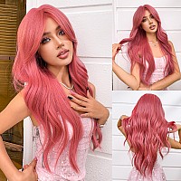 Long Pink Wave Wigs For Women26 Inch Natural Synthetic Hair For Cosplay Halloween Party Daily Use Wig