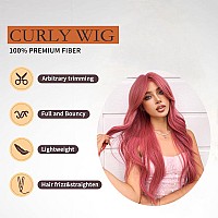 Long Pink Wave Wigs For Women26 Inch Natural Synthetic Hair For Cosplay Halloween Party Daily Use Wig