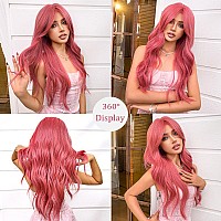 Long Pink Wave Wigs For Women26 Inch Natural Synthetic Hair For Cosplay Halloween Party Daily Use Wig