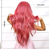 Long Pink Wave Wigs For Women26 Inch Natural Synthetic Hair For Cosplay Halloween Party Daily Use Wig