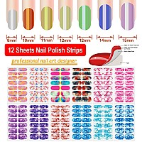 Danneasy 12 Sheets Iridescent Nail Polish Stickers Full Nail Wraps For Women Colorful Marble Fingernails Wrap Self Adhesive Nail