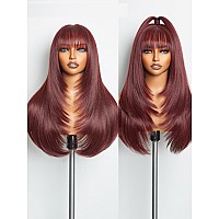 Gorgius Straight Layered Wigs With Bangs Glueless Burgundy Color Wig 22 Inch Put On Go Wigs Crafted With Stylearchive Technolog