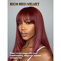 Gorgius Straight Layered Wigs With Bangs Glueless Burgundy Color Wig 22 Inch Put On Go Wigs Crafted With Stylearchive Technolog