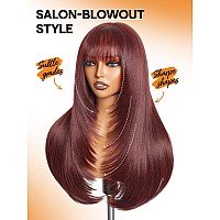 Gorgius Straight Layered Wigs With Bangs Glueless Burgundy Color Wig 22 Inch Put On Go Wigs Crafted With Stylearchive Technolog