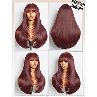 Gorgius Straight Layered Wigs With Bangs Glueless Burgundy Color Wig 22 Inch Put On Go Wigs Crafted With Stylearchive Technolog