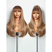 Gorgius Highlight Straight Layered Wigs With Bangs Glueless Light Brown With Blond Highlights 22 Inch Wigs Crafted With Stylear