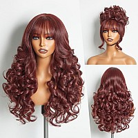 Gorgius Glueless Wigs With Bang Body Wave Wig Long Natural Burgundy Color Wavy Wig Crafted With Stylearchive Technology Premiu