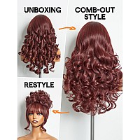 Gorgius Glueless Wigs With Bang Body Wave Wig Long Natural Burgundy Color Wavy Wig Crafted With Stylearchive Technology Premiu