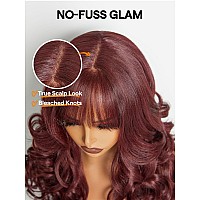 Gorgius Glueless Wigs With Bang Body Wave Wig Long Natural Burgundy Color Wavy Wig Crafted With Stylearchive Technology Premiu