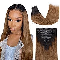 Lashey Seamless Clip In Hair Extensions Human Hair Ombre Natural Black To Medium Auburn Yaki Straight Clip In Hair Extensions Wi