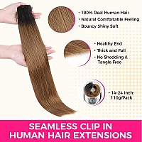 Lashey Seamless Clip In Hair Extensions Human Hair Ombre Natural Black To Medium Auburn Yaki Straight Clip In Hair Extensions Wi