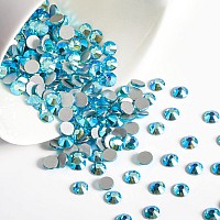 Beadsland 576Pcs Flat Back Crystal Rhinestones Round Gems For Nail Art And Craft Glue Fix Aquamarine Ab Ss30 6365Mm