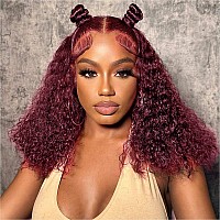 Huiwanyan 99J Burgundy Lace Front Wigs Human Hair 14 Inch 13X4 Hd Deep Wave Lace Front Glueless Wigs Human Hair Pre Plucked Red