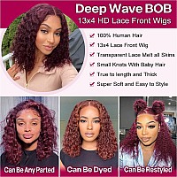 Huiwanyan 99J Burgundy Lace Front Wigs Human Hair 14 Inch 13X4 Hd Deep Wave Lace Front Glueless Wigs Human Hair Pre Plucked Red