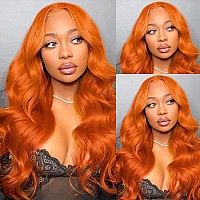 Saxio Ginger Orange Lace Front Wigs Human Hair 180 Density Body Wave 13X4 Hd Lace Front Wigs Human Hair Pre Plucked Ginger Wig