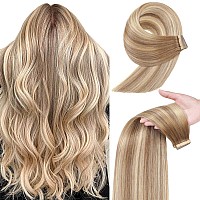 Tape In Hair Extensions 18 Inch Balayage Medium Brown Mixed Dark Blonde Tape In Hair Extensions Human Hair 20Pcs Tape Hair Exte