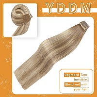 Tape In Hair Extensions 18 Inch Balayage Medium Brown Mixed Dark Blonde Tape In Hair Extensions Human Hair 20Pcs Tape Hair Exte