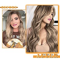 Tape In Hair Extensions 18 Inch Balayage Medium Brown Mixed Dark Blonde Tape In Hair Extensions Human Hair 20Pcs Tape Hair Exte