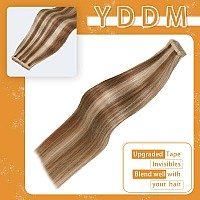 18 Inch Tape In Hair Extensions 20Pcs Straight Chestnut Brown Highlighted Bleach Blonde Human Hair Extensions Tape In Seamless