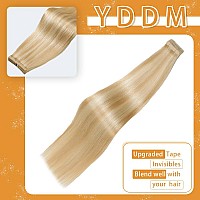 Tape In Hair Extensions Human Hair 22 Inch 20Pcs Ash Blonde Highlighted Bleach Blonde Remy Human Hair Extensions Tape In Straigh