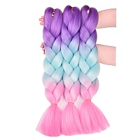 Bacana Ombre Braiding Hair Purple Blue Pink Mermaid Color 3Packs Jumbo Braiding Hair Supplies Kanekalon Synthetic Hair For Braid