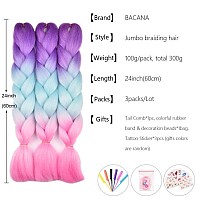 Bacana Ombre Braiding Hair Purple Blue Pink Mermaid Color 3Packs Jumbo Braiding Hair Supplies Kanekalon Synthetic Hair For Braid