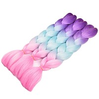 Bacana Ombre Braiding Hair Purple Blue Pink Mermaid Color 3Packs Jumbo Braiding Hair Supplies Kanekalon Synthetic Hair For Braid