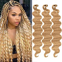 Cookoo 3 Packs Body Wave Braiding Hair 24 Inch Prefeathered Bouncy Crochet Braids Hair French Curl Wavy Crochet Braids Ocean Tw