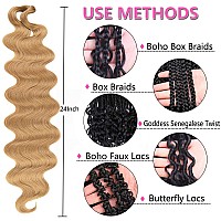 Cookoo 3 Packs Body Wave Braiding Hair 24 Inch Prefeathered Bouncy Crochet Braids Hair French Curl Wavy Crochet Braids Ocean Tw