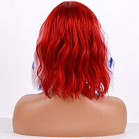 Beron Red White And Blue Wig For Fourth Of July Costume Cosplay Wigs Womens Short Curly Wig With Bangs For Girls Hair Wig