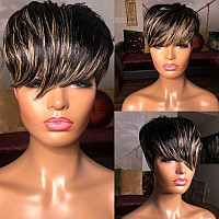 Pangdonglai 10A 1B30 Pixie Cut Wigs For Black Women Short Layered Straight Pixie Wigs Human Hair Wigs None Lace Front Wig With