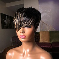 Pangdonglai 10A 1B30 Pixie Cut Wigs For Black Women Short Layered Straight Pixie Wigs Human Hair Wigs None Lace Front Wig With