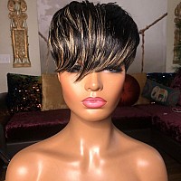 Pangdonglai 10A 1B30 Pixie Cut Wigs For Black Women Short Layered Straight Pixie Wigs Human Hair Wigs None Lace Front Wig With