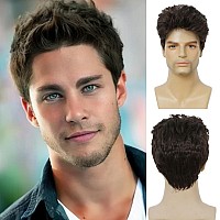 Kaneles Mens Short Brown Wig Natural Synthetic Heat Resistant Wig For Daily Party Use