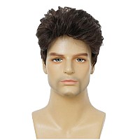 Kaneles Mens Short Brown Wig Natural Synthetic Heat Resistant Wig For Daily Party Use