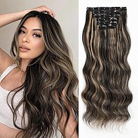 Vigorous Clip In Hair Extensions Black Mix Blonde Long Wavy Hairpieces 20Inch Hair Extensions Clip Ins Soft Synthetic Hairpieces