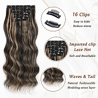 Vigorous Clip In Hair Extensions Black Mix Blonde Long Wavy Hairpieces 20Inch Hair Extensions Clip Ins Soft Synthetic Hairpieces