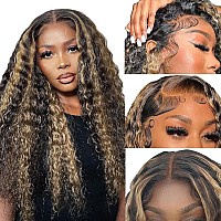 Kdmidun Highlight Lace Front Wig Human Hair Pre Plucked Fb27 Balayage 13X6 Ombre Lace Front Wigs Human Hair Deep Wave 180 Dens