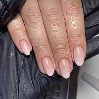 Kqueenest Gradient Pink Press On Nails Short Oval French Acrylic Nails Press Ons Short Almond Nails Glue On Natural Ombre Round