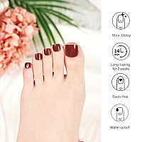 Danni Toni Semi Cured Gel Toenail Strips Maroon Deep Red Gel Toenail Stickers Glazed Gel Pedi Wraps 37 Stickers