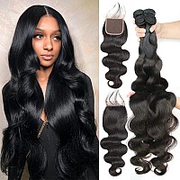 Menalue Human Hair Bundles With Closure 100 Brazilian Virgin Body Wave Bundles With Closure 10A Remy Bundles Human Hair With Cl