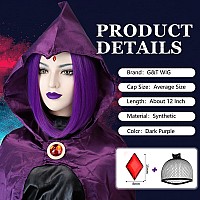 Gt Wig Dark Purple Bob Wig For Womens Costume Superhero Purple Anime Wig With Ruby For Womens Halloween Cosplay Party